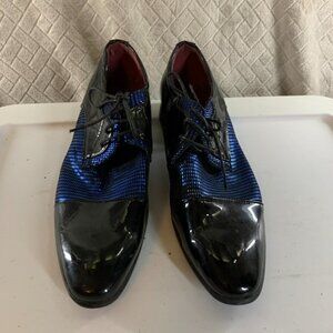 Alberto Fellini Men 11 Dress Shoes Oxford Sparkly Blue Black Faux Patent Leather